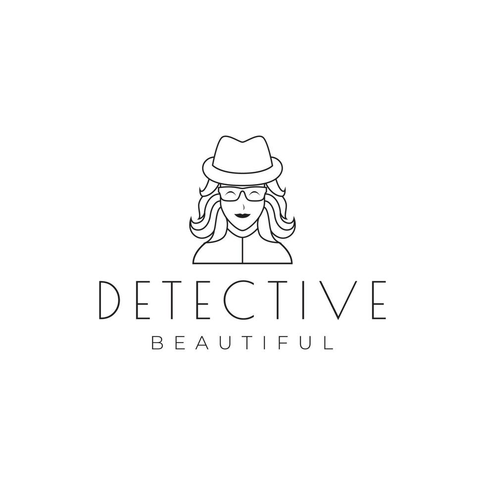 femmes féminines avec chapeau détective logo design vecteur symbole graphique icône illustration idée créative