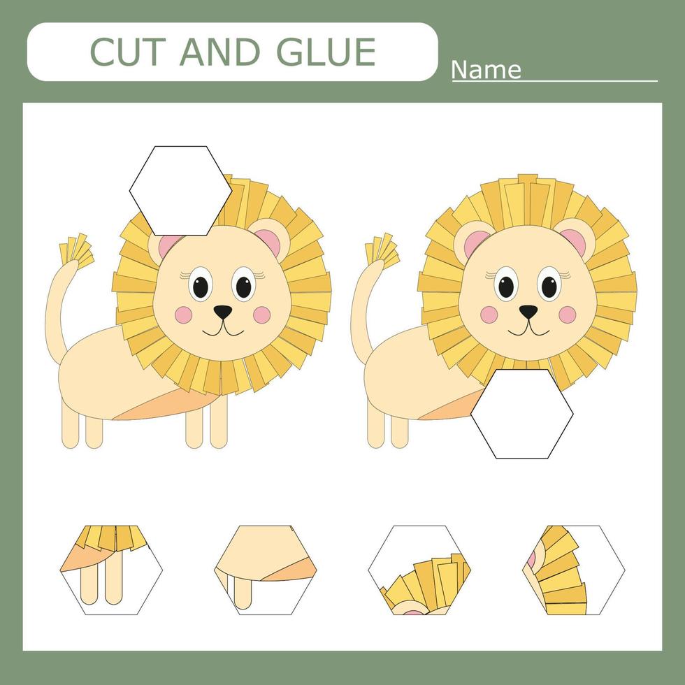 conception de vecteur de feuille de calcul, la tâche consiste à couper et coller un morceau sur le lion. jeu de logique pour les enfants.