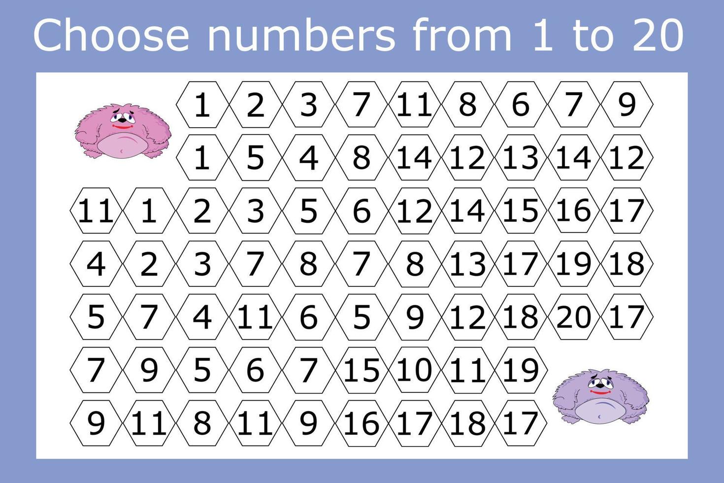 la tâche consiste à parcourir un labyrinthe de nombres de 1 à 20. exercices éducatifs pour les enfants d'âge préscolaire vecteur