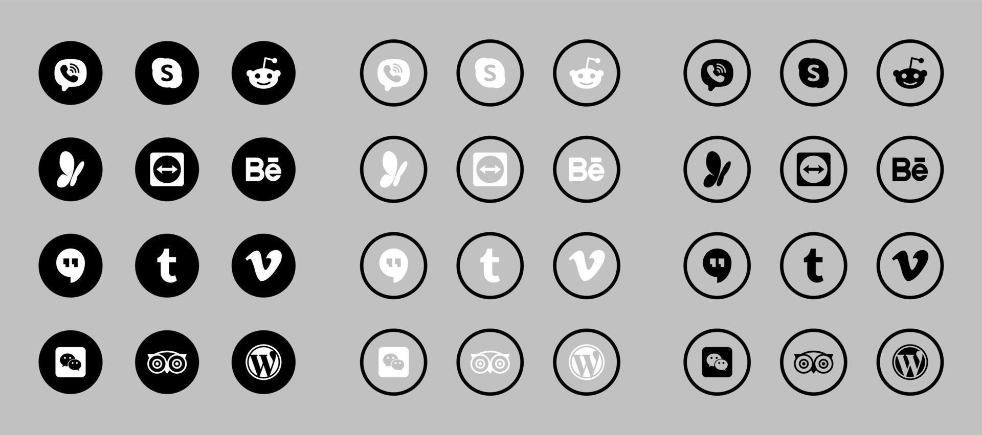 icônes de médias sociaux. icônes de mecia sociale vecteur noir et blanc