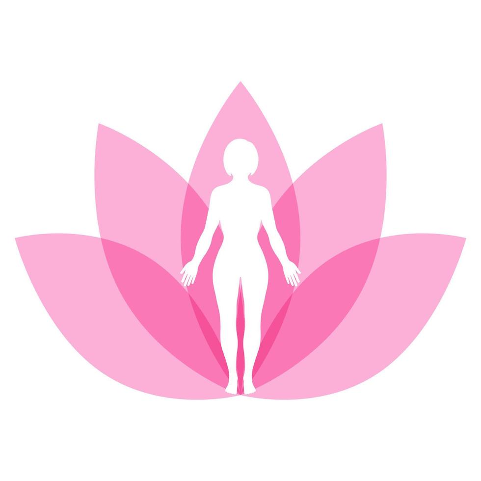 silhouette d'une femme sur le fond d'une fleur de lotus vecteur