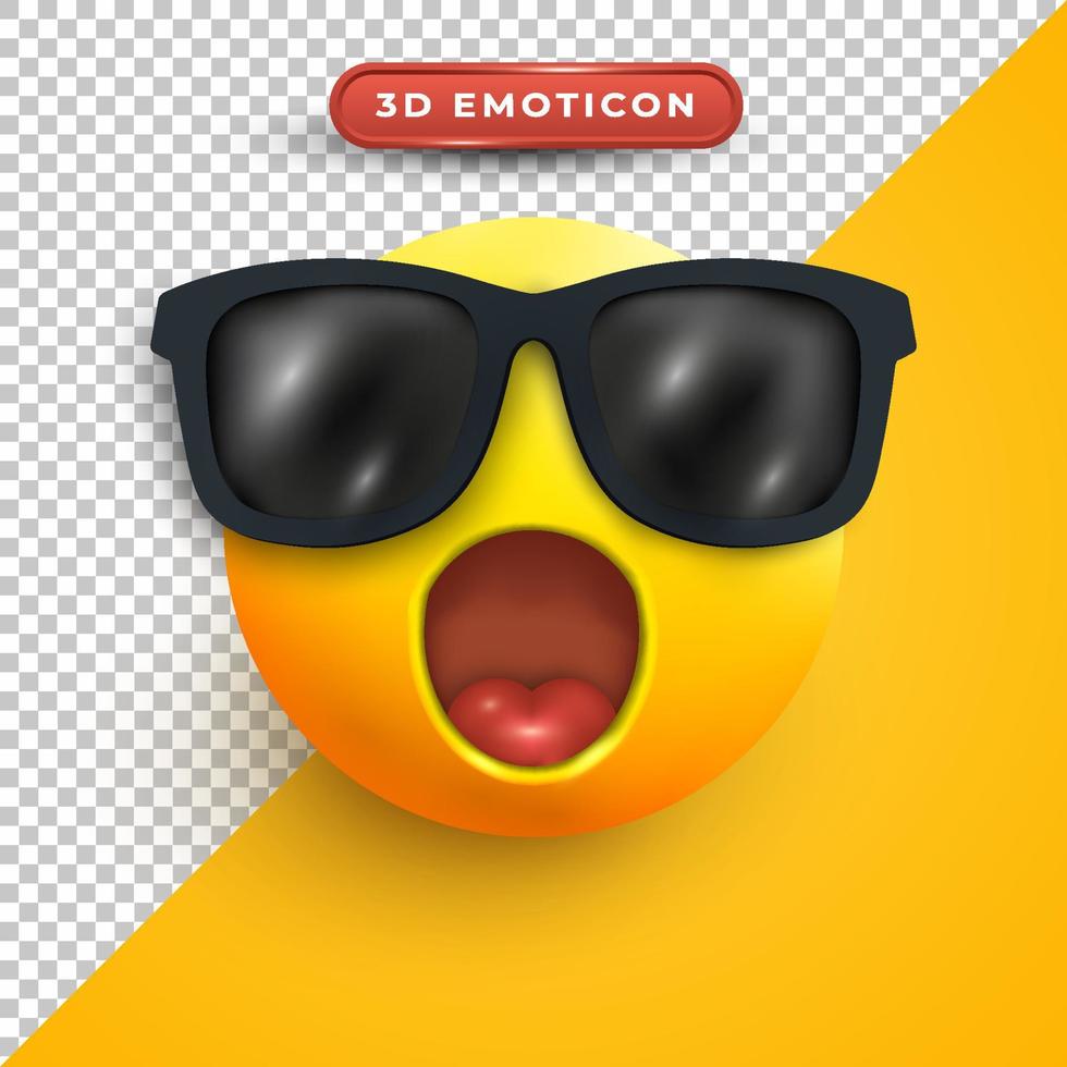 Emoji 3d avec une expression choquée à l'aide de lunettes vecteur