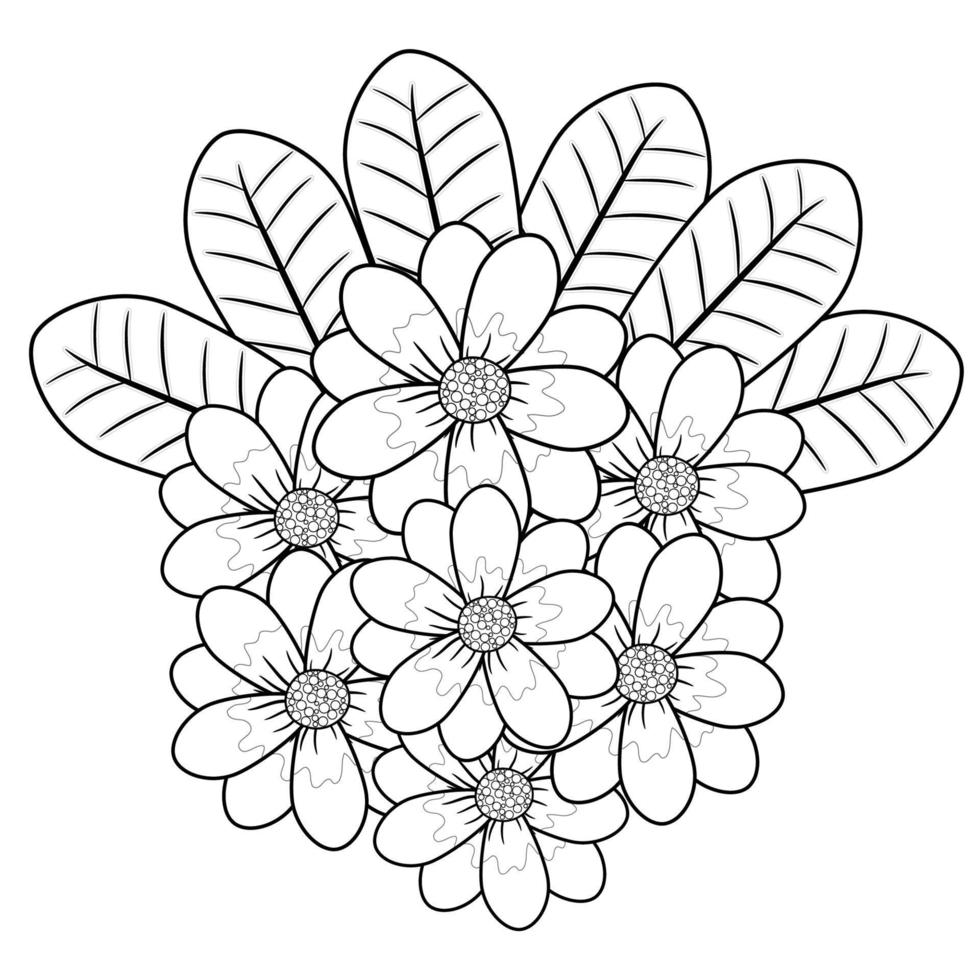 botaniques fleurs de frangipanier et laisser main dessiner fleur dessin en noir et blanc pour livre de coloriage adulte. vecteur