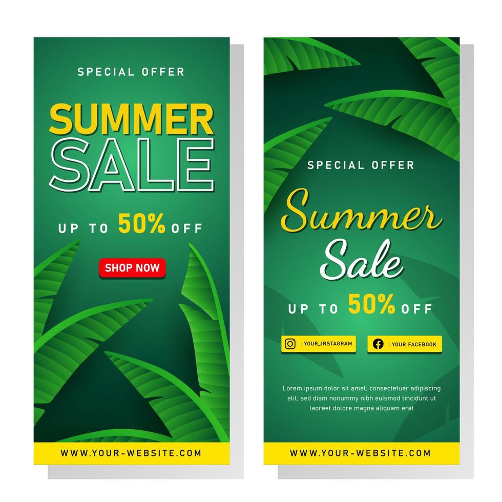 bannière de vente d'été avec des feuilles tropicales vecteur