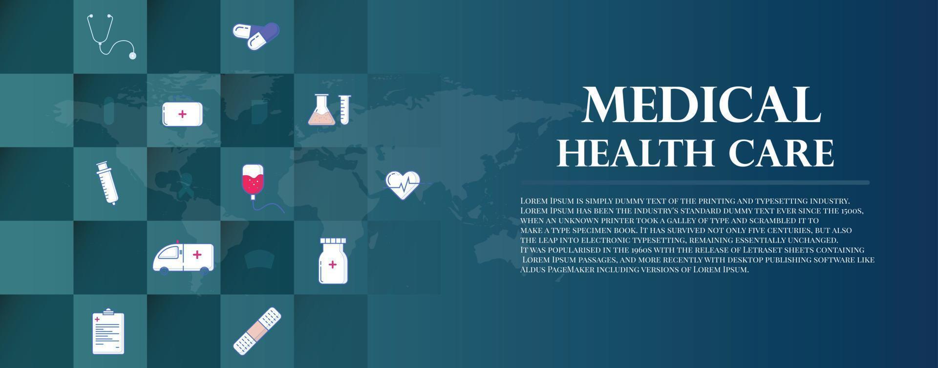groupe d'éléments d'icône plate en médecine, médecine, santé, croix, soins de santé pour le concept de fond d'illustration vectorielle. vecteur
