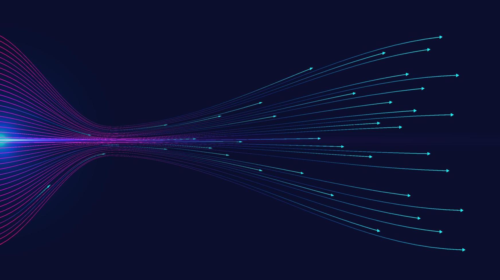 lignes de flèches d'ondes dynamiques abstraites isolées sur fond bleu foncé vecteur