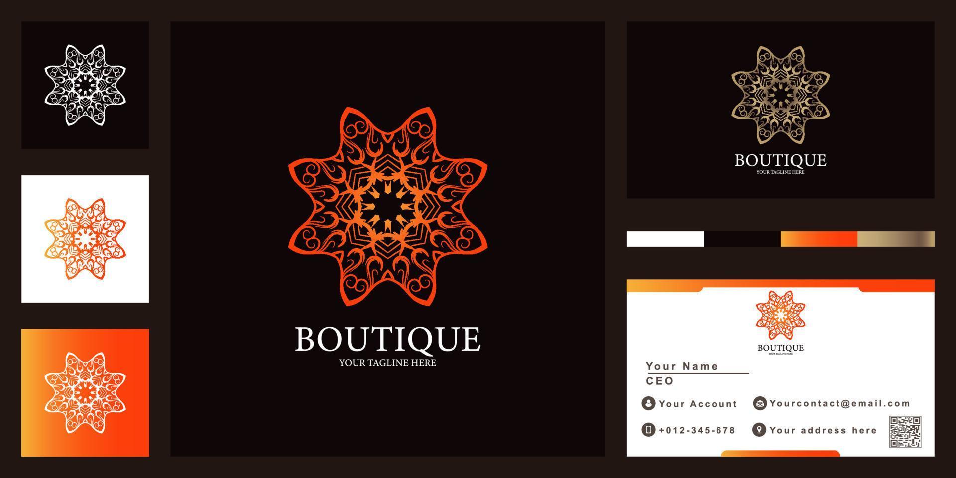 conception de modèle de logo de luxe fleur, mandala ou ornement avec carte de visite. vecteur