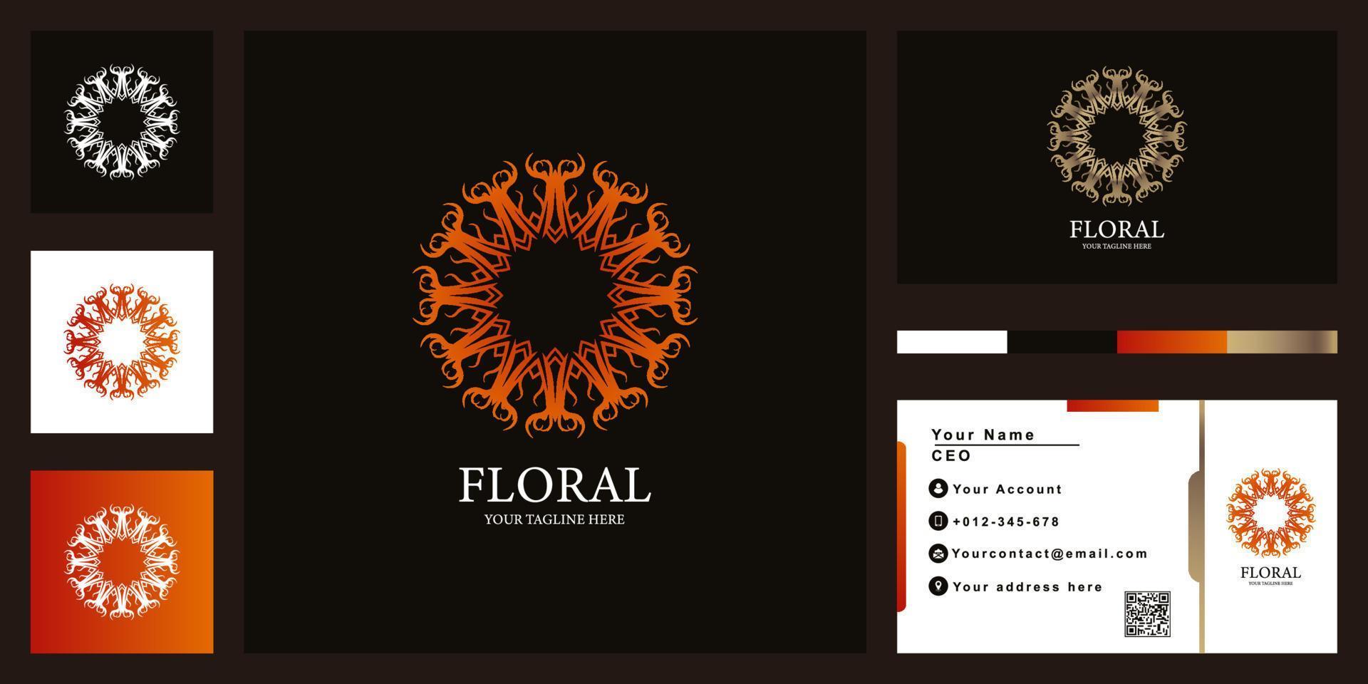 conception de modèle de logo de luxe fleur, mandala ou ornement avec carte de visite. vecteur