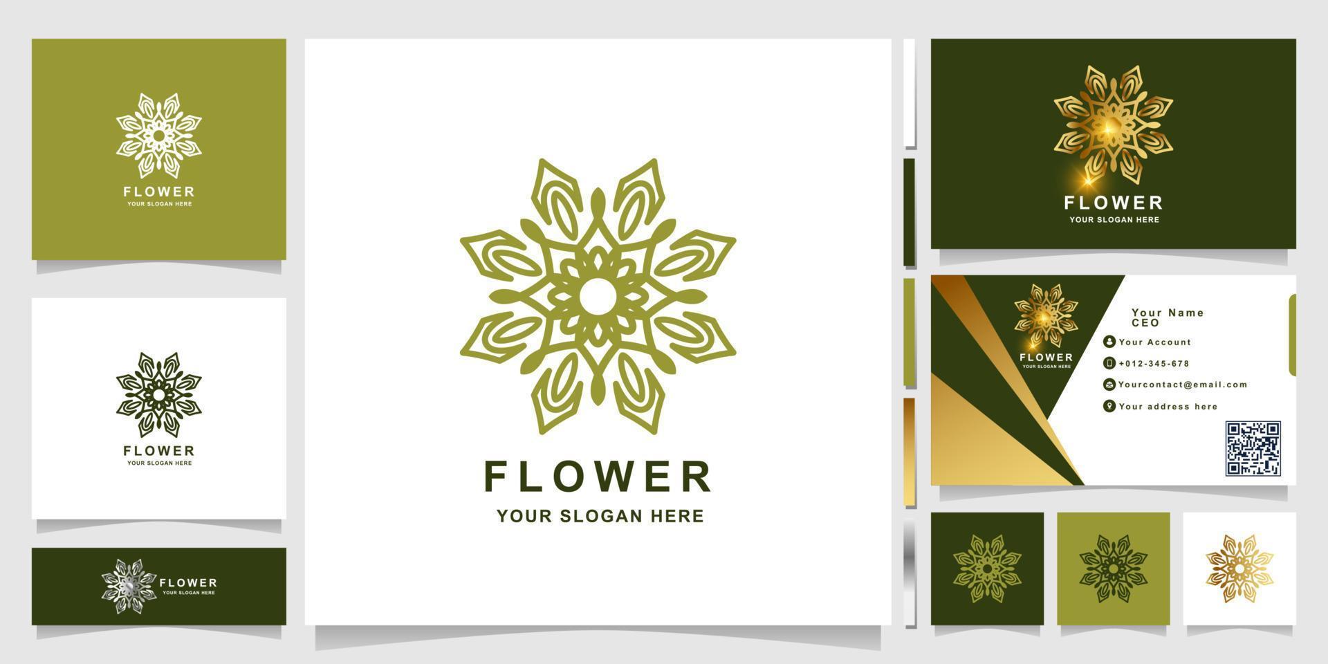 modèle de logo de fleur d'ornement élégant minimaliste avec conception de carte de visite vecteur