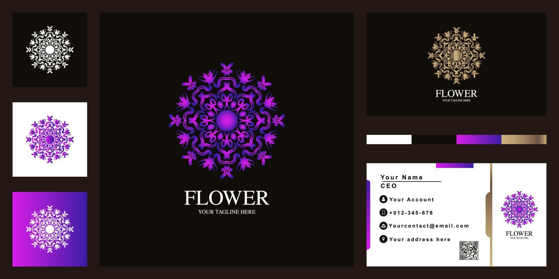 création de modèle de logo de luxe fleur ou ornement avec carte de visite. vecteur