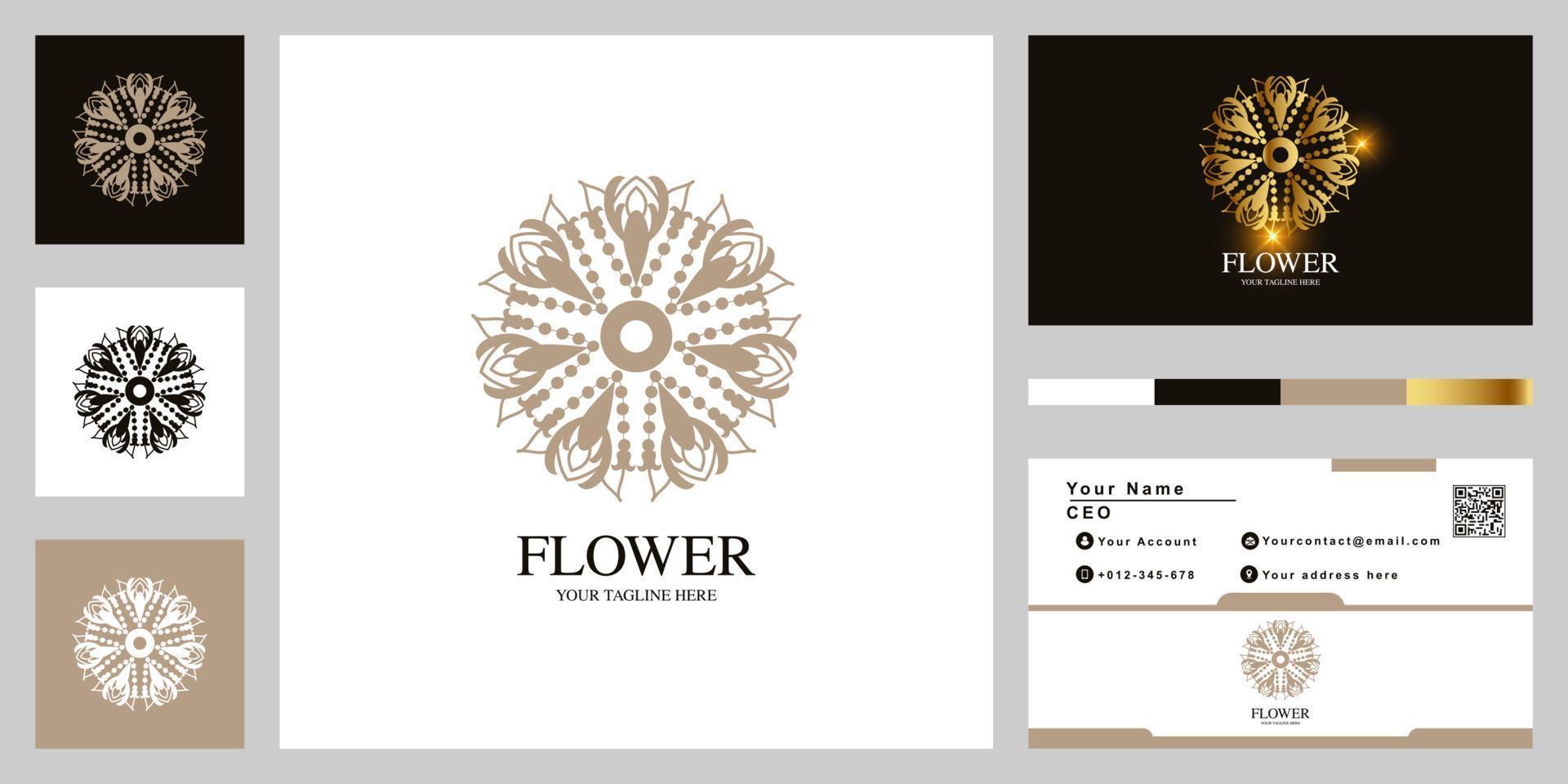 création de modèle de logo de luxe fleur ou ornement avec carte de visite. vecteur