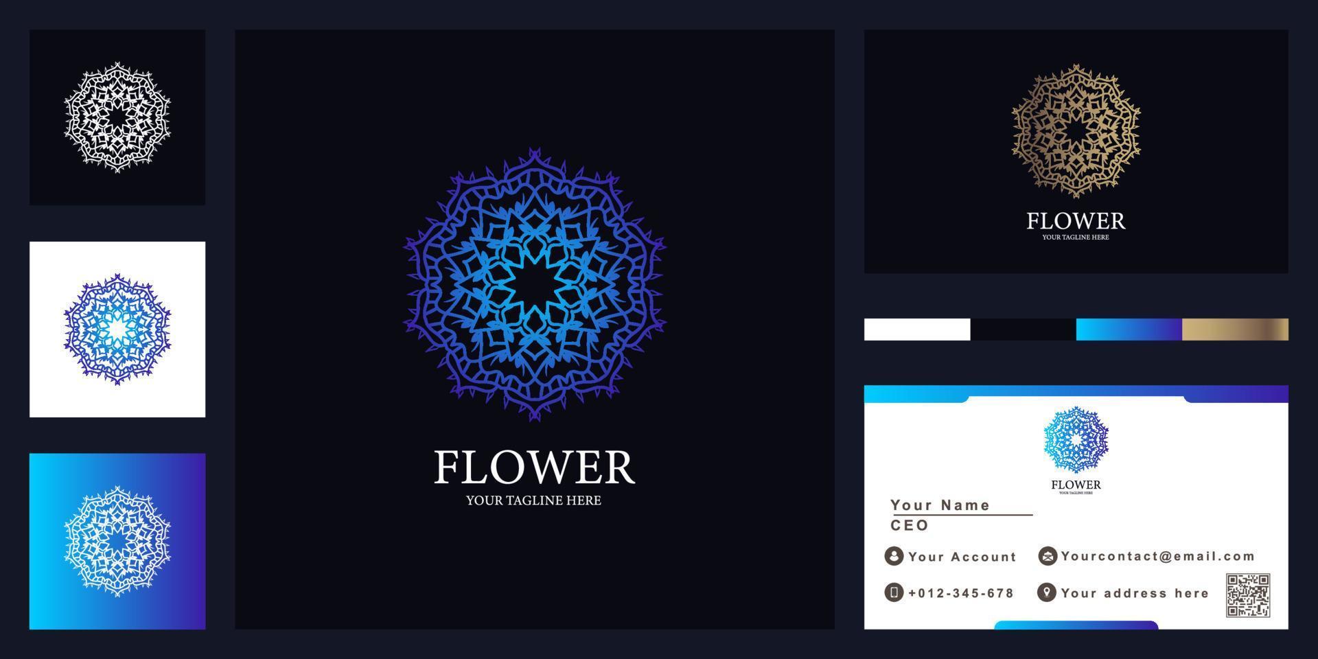 conception de modèle de logo de luxe fleur, boutique ou ornement avec carte de visite. vecteur