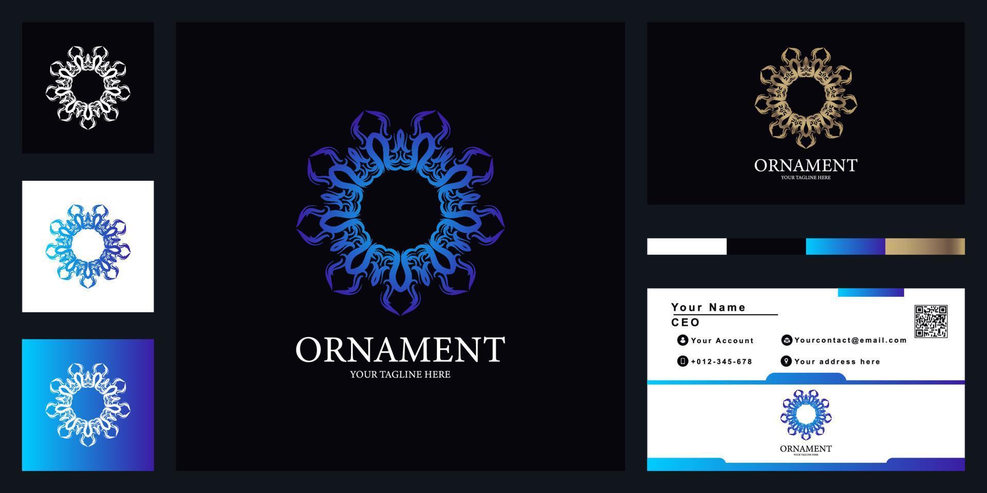 conception de modèle de logo de luxe fleur, mandala ou ornement avec carte de visite. vecteur