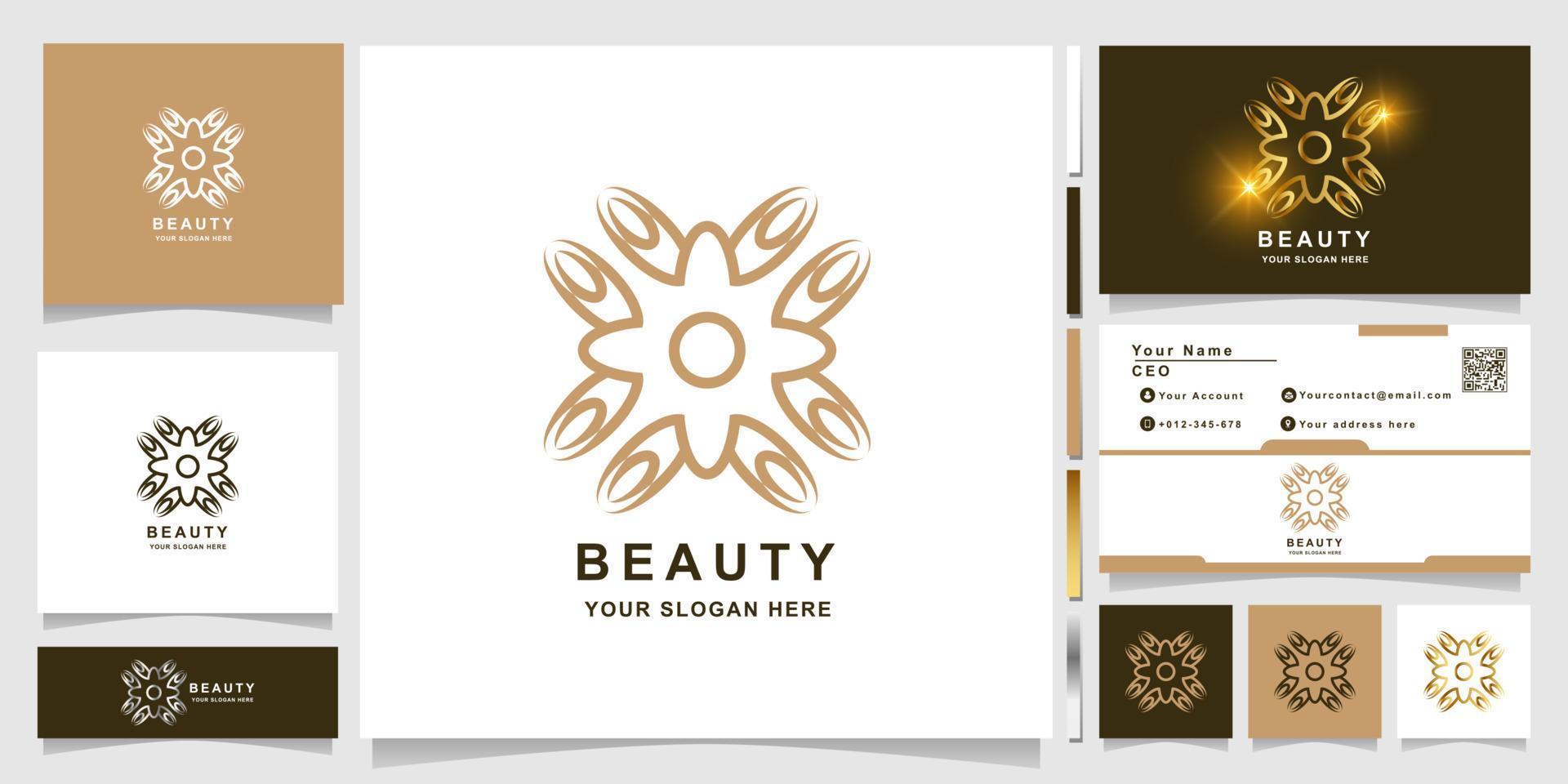 modèle de logo beauté, fleur, boutique ou ornement avec conception de carte de visite. peut être utilisé pour la création de logo de spa, de salon, de beauté ou de boutique. vecteur