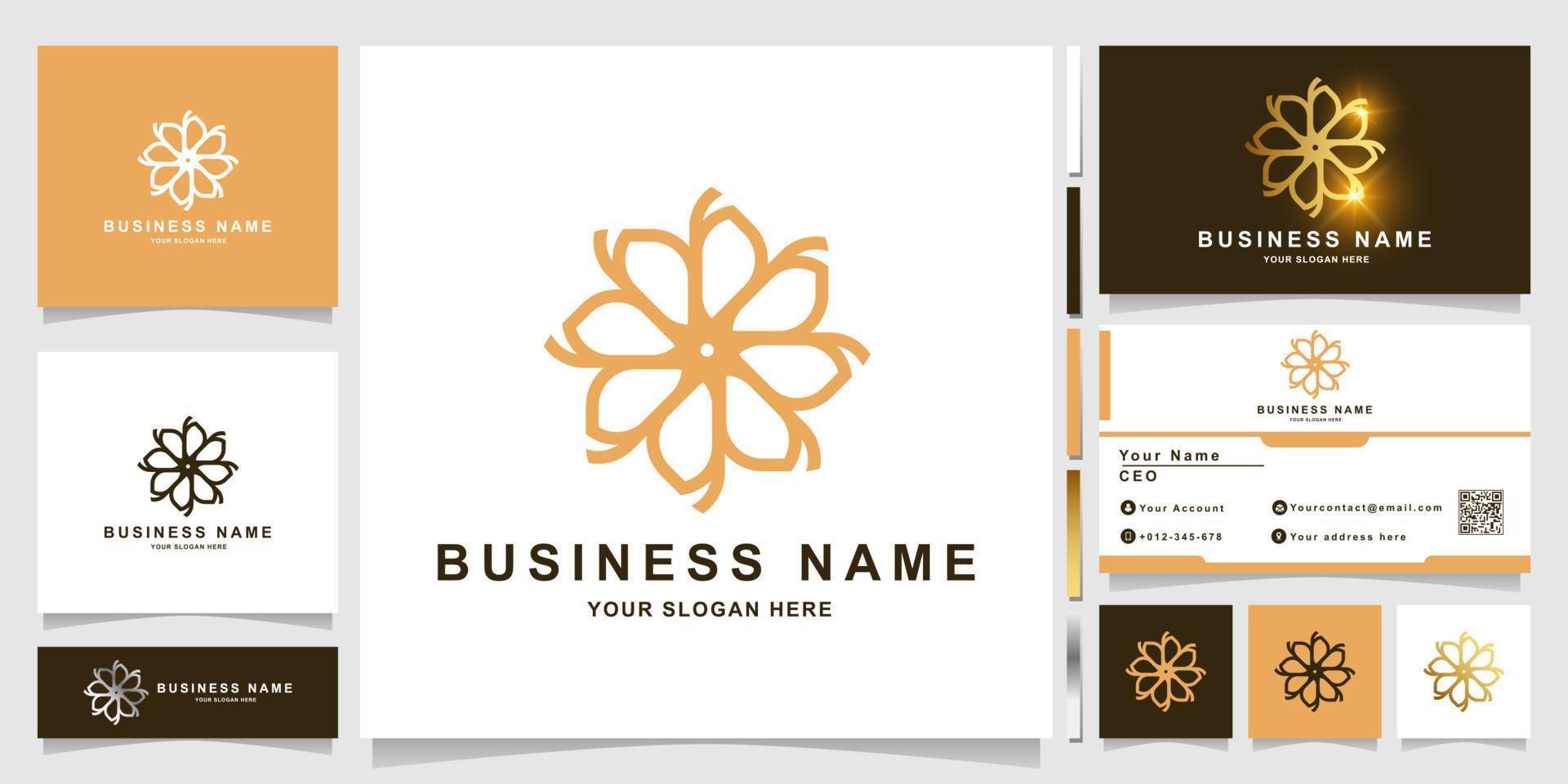 modèle de logo fleur, boutique ou ornement avec conception de carte de visite. peut être utilisé pour la création de logo de spa, de salon, de beauté ou de boutique. vecteur