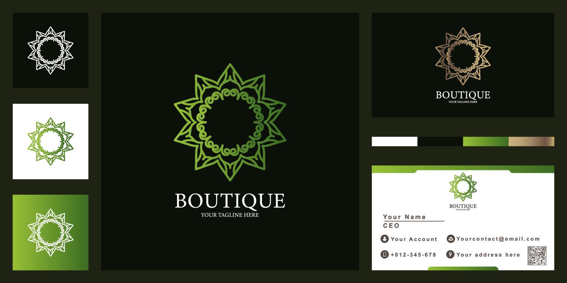conception de modèle de logo de luxe fleur, boutique ou ornement avec carte de visite. vecteur