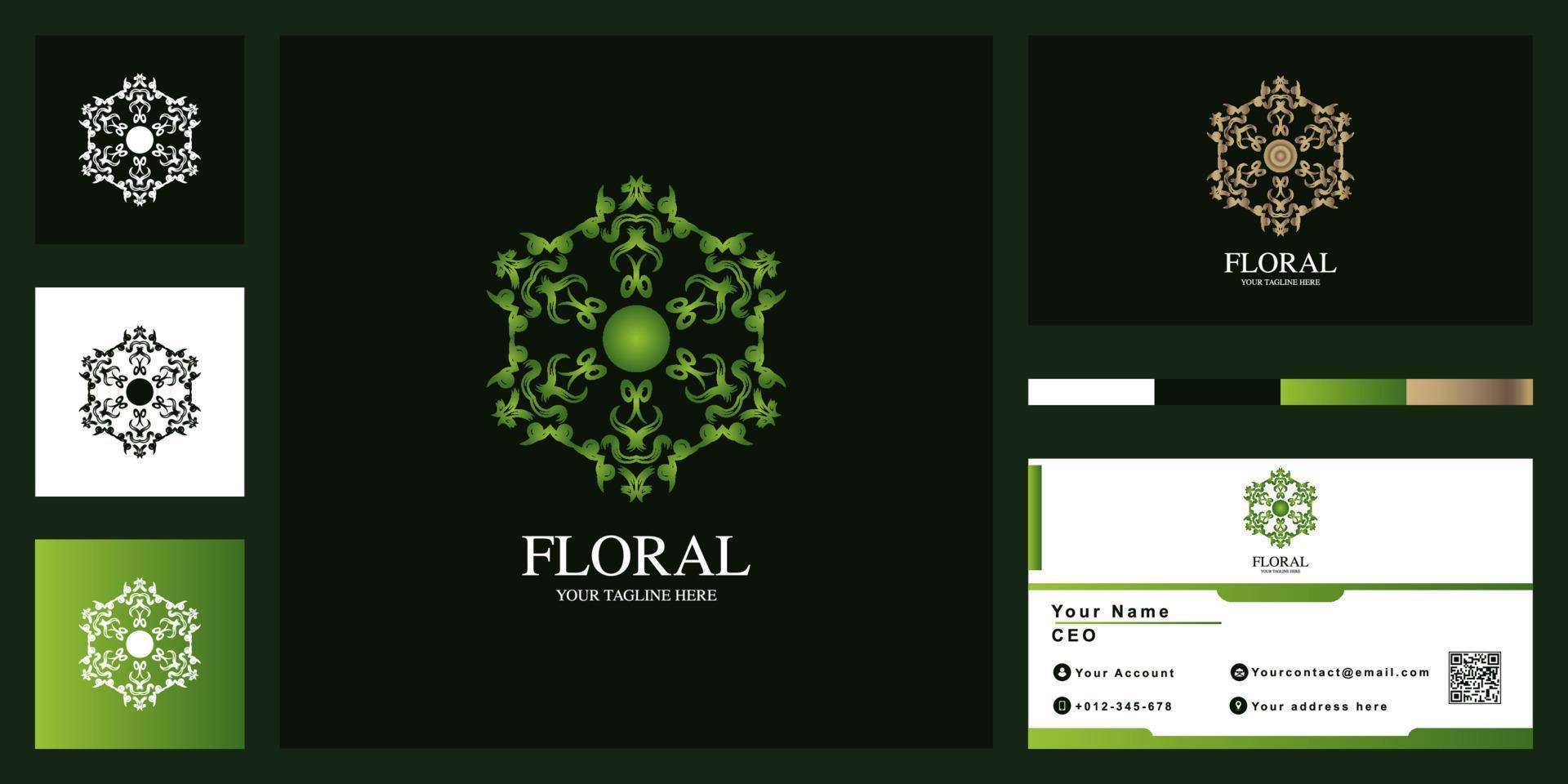 création de modèle de logo de luxe fleur ou ornement avec carte de visite. vecteur