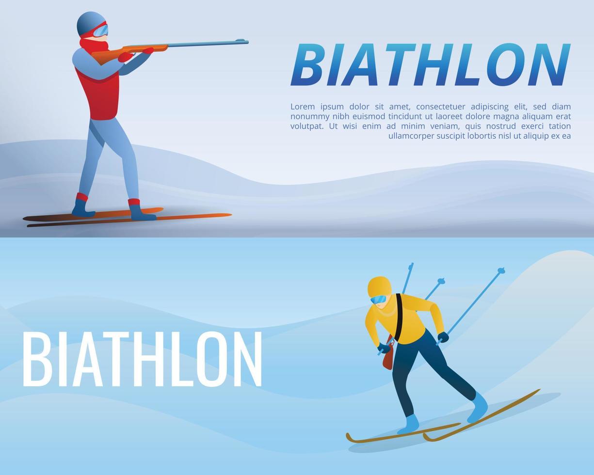 ensemble de bannières de biathlon, style dessin animé vecteur