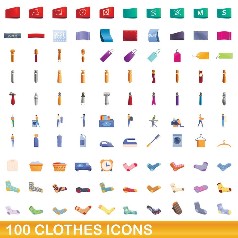Ensemble de 100 icônes de vêtements, style dessin animé vecteur