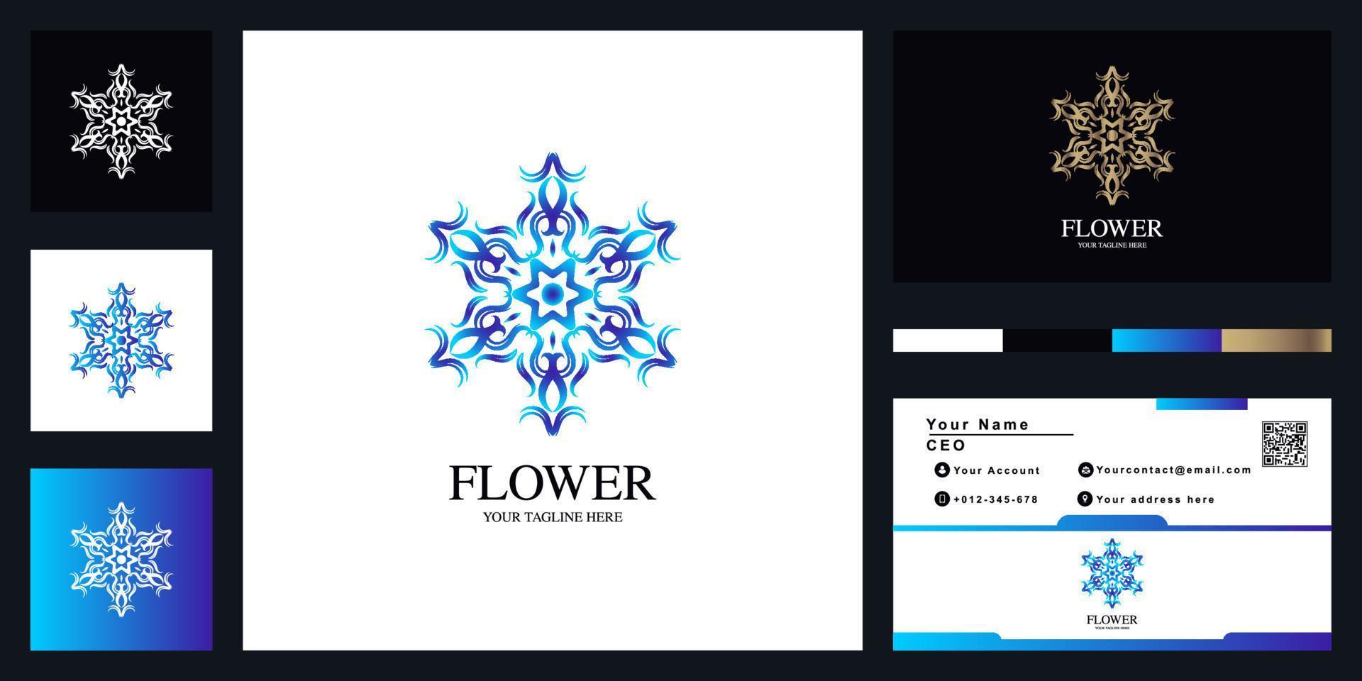 création de modèle de logo de luxe fleur ou ornement avec carte de visite. vecteur