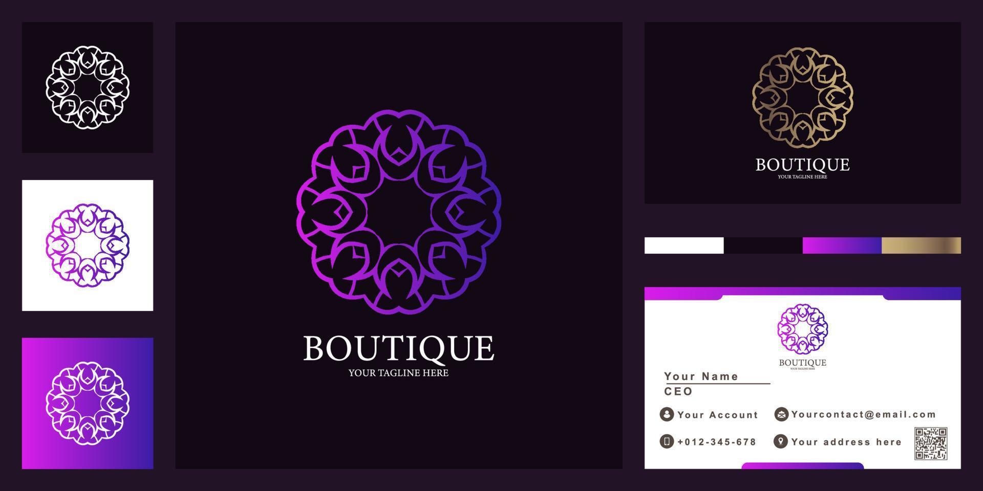 conception de modèle de logo de luxe fleur, boutique ou ornement avec carte de visite. vecteur