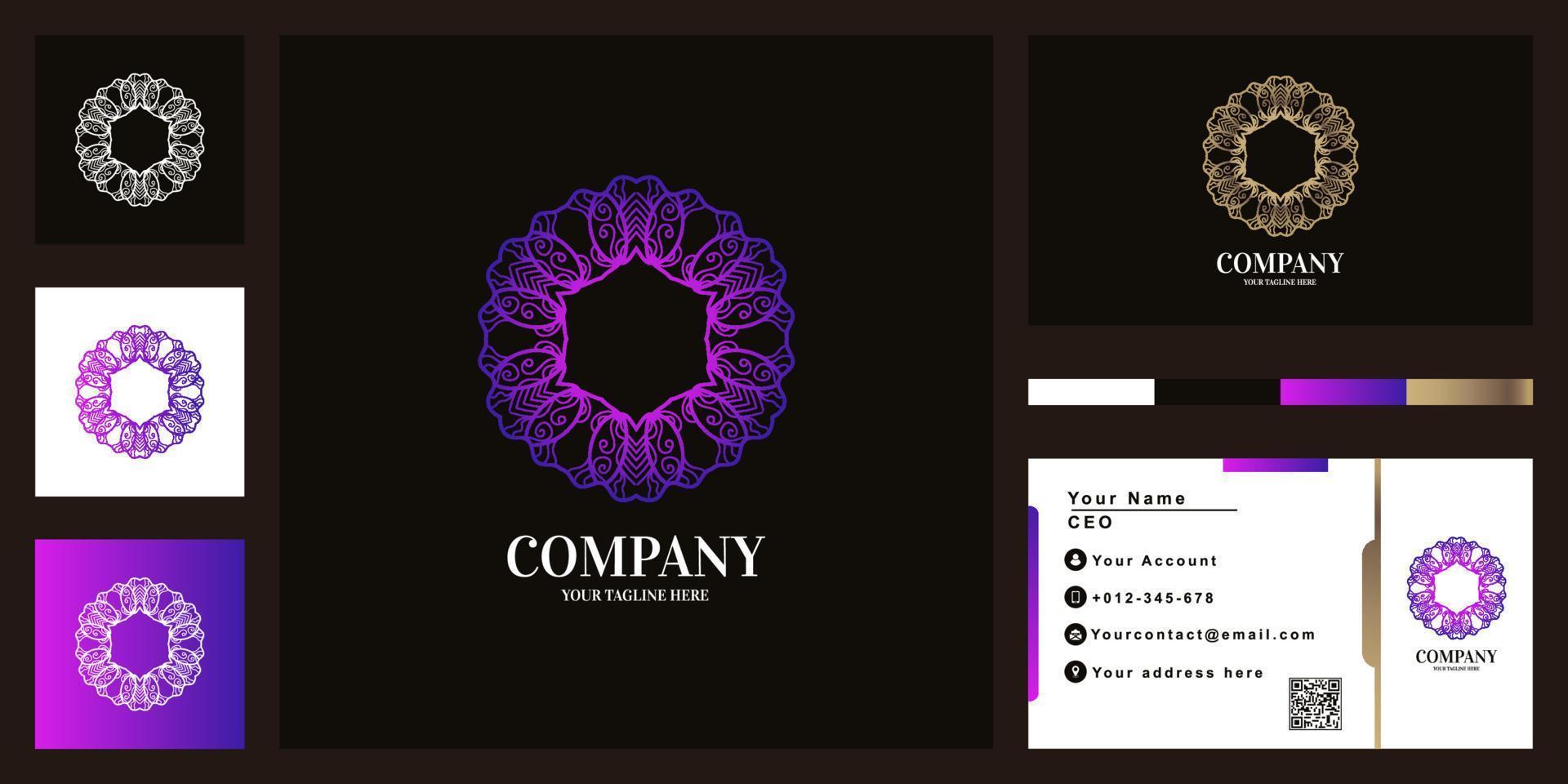 création de modèle de logo de luxe mandala ou ornement avec carte de visite. vecteur