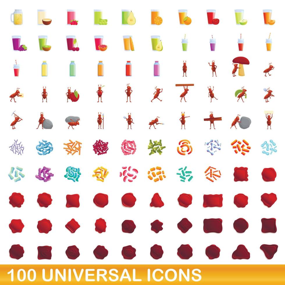 Ensemble de 100 icônes universelles, style dessin animé vecteur