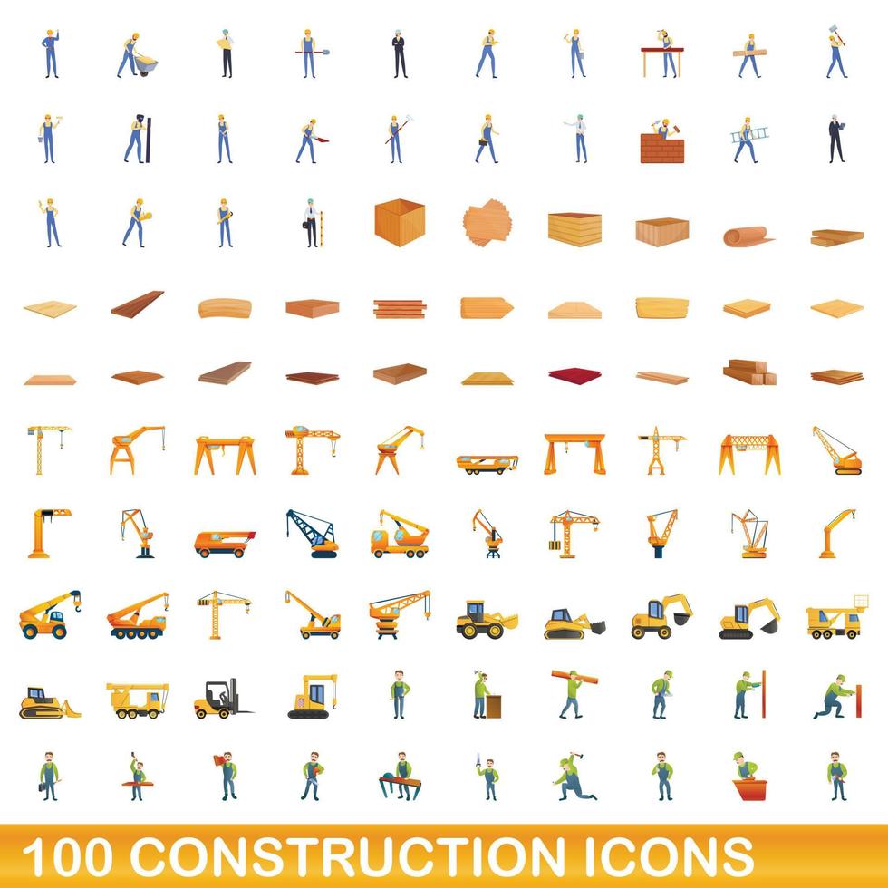 Ensemble de 100 icônes de construction, style dessin animé vecteur