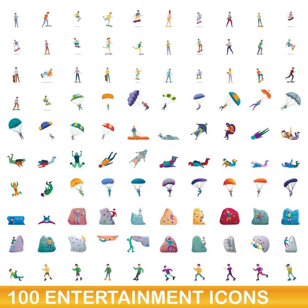 Ensemble de 100 icônes de divertissement, style dessin animé vecteur