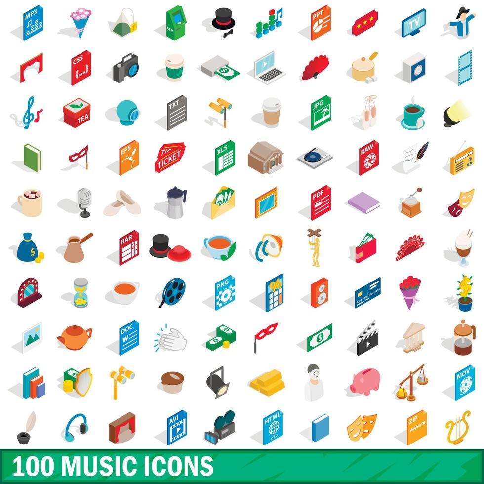 Ensemble de 100 icônes de musique, style 3d isométrique vecteur