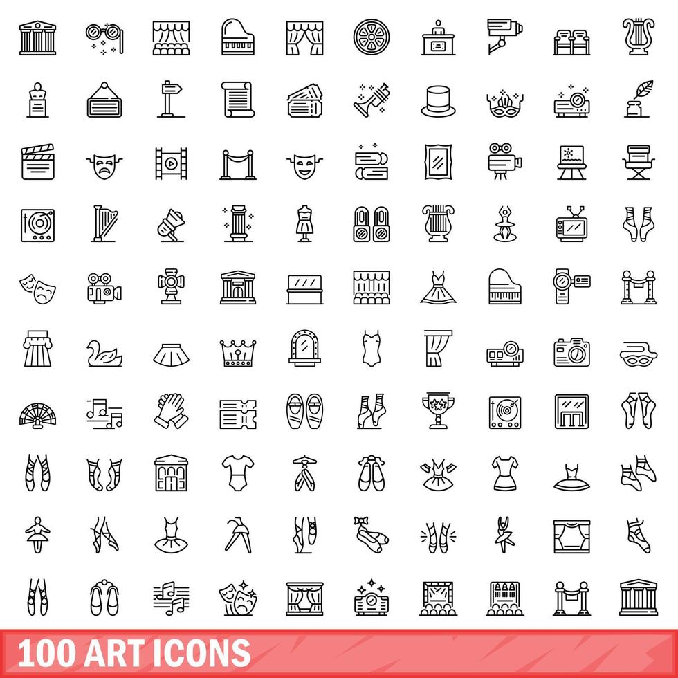 Ensemble de 100 icônes d'art, style de contour vecteur