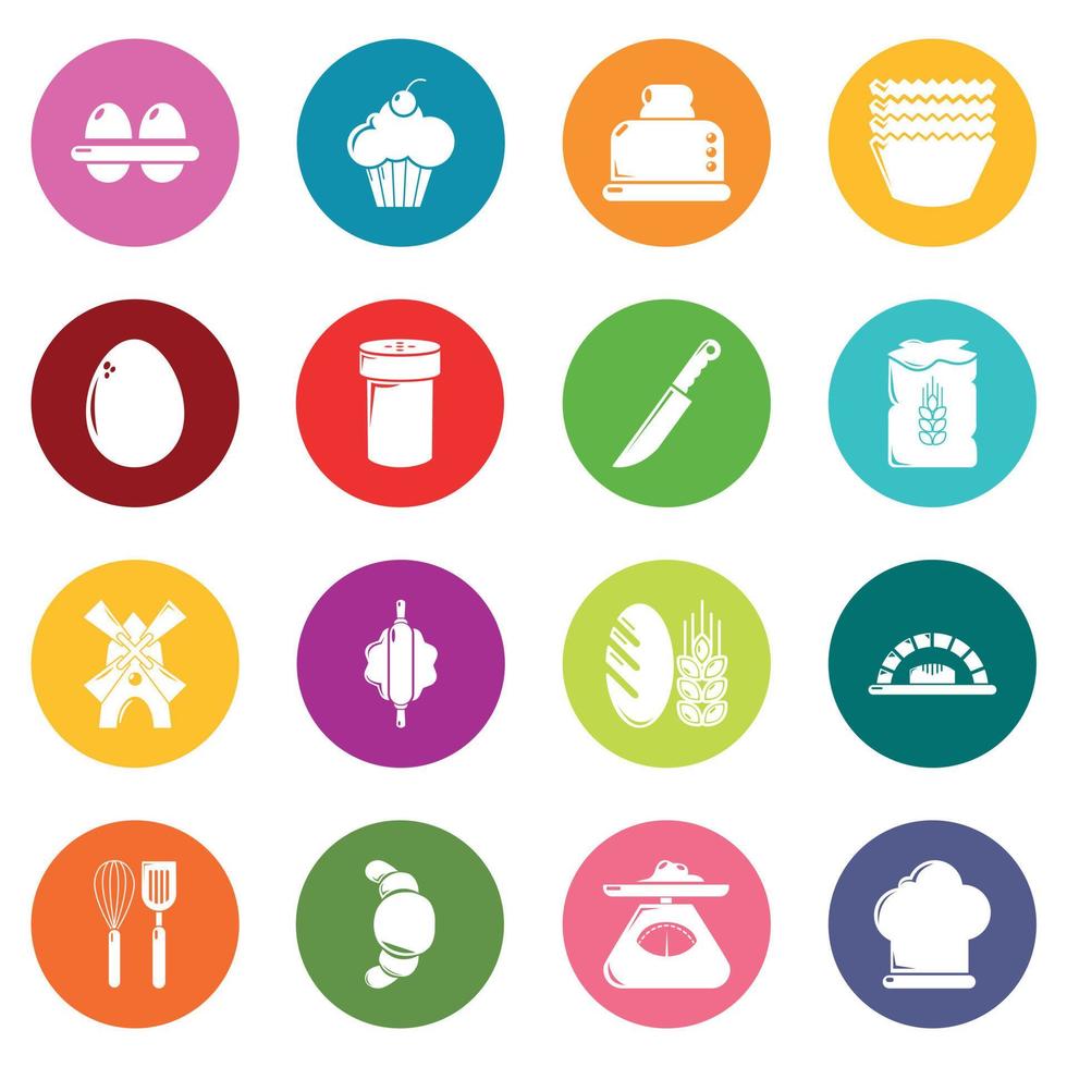 icônes de boulangerie définies vecteur de cercles colorés