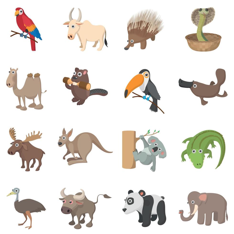 jeu d'icônes d'animaux, style dessin animé vecteur