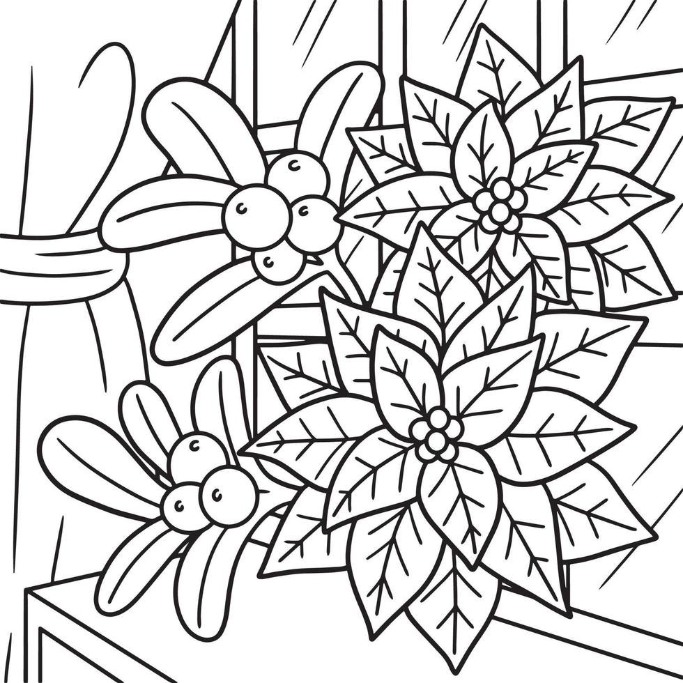 coloriage de poinsettia de noël pour les enfants vecteur