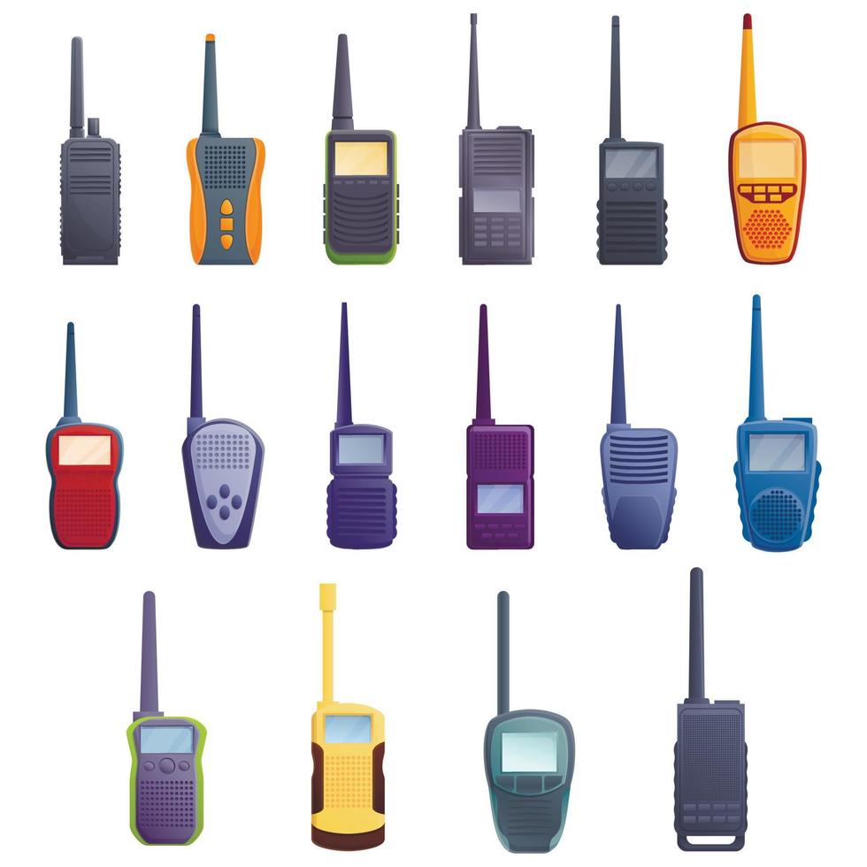 jeu d'icônes de talkie-walkie, style cartoon vecteur