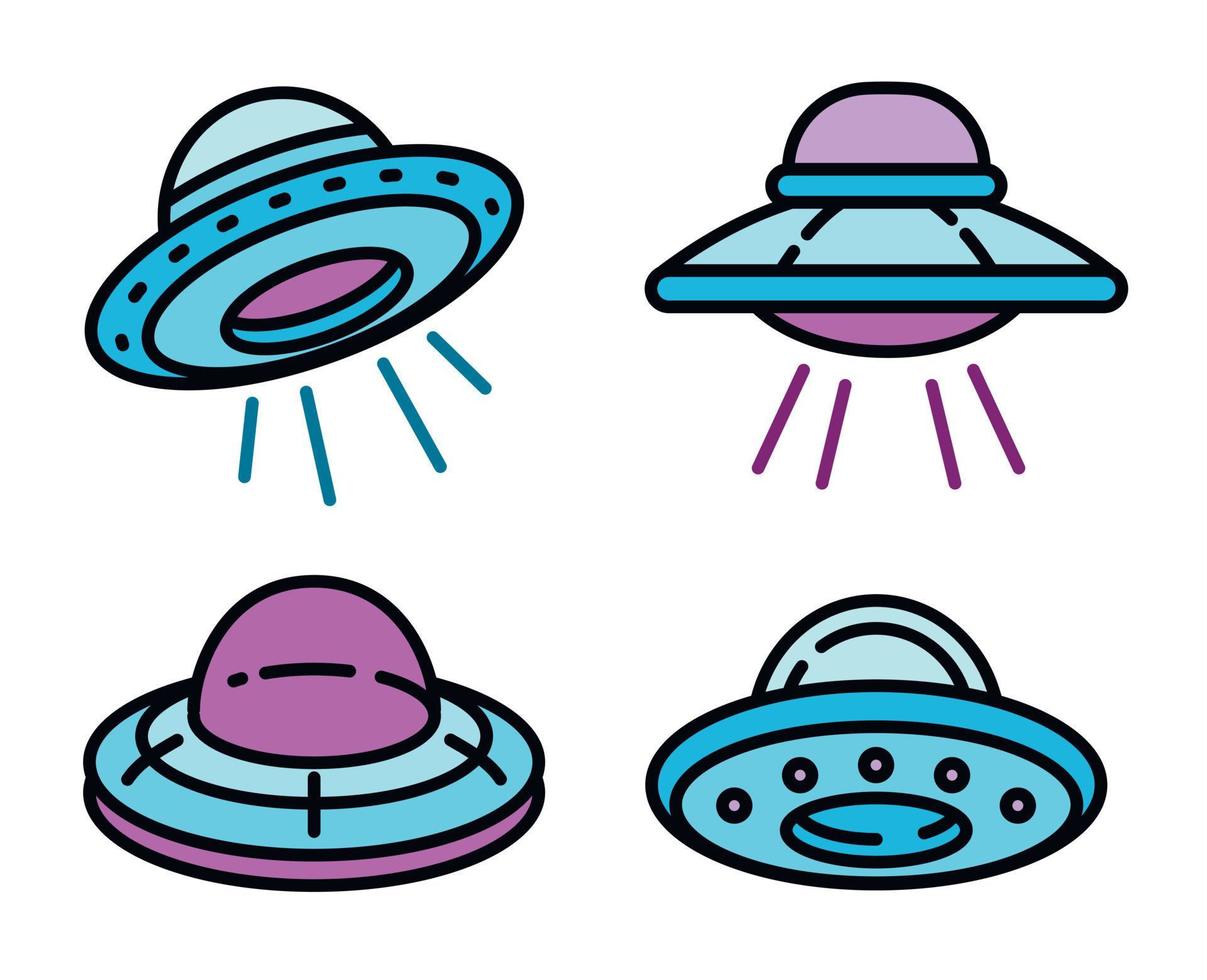 ensemble d'icônes d'ovni, style de contour vecteur
