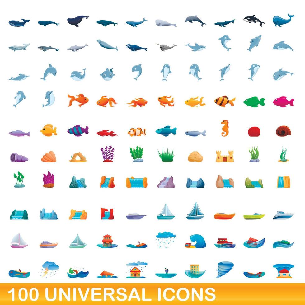 Ensemble de 100 icônes universelles, style dessin animé vecteur