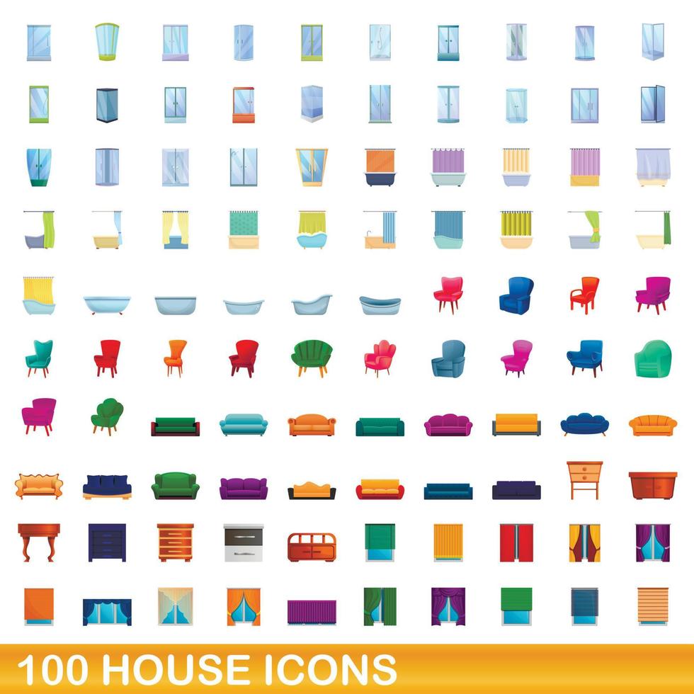 Ensemble de 100 icônes de maison, style dessin animé vecteur