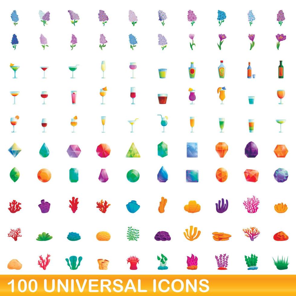 Ensemble de 100 icônes universelles, style dessin animé vecteur