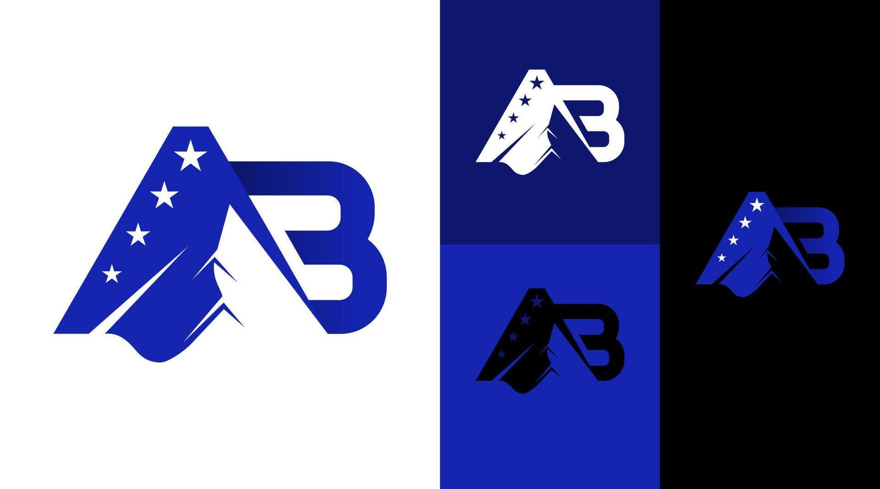 montagne monogramme ab avec concept de conception de logo étoiles vecteur