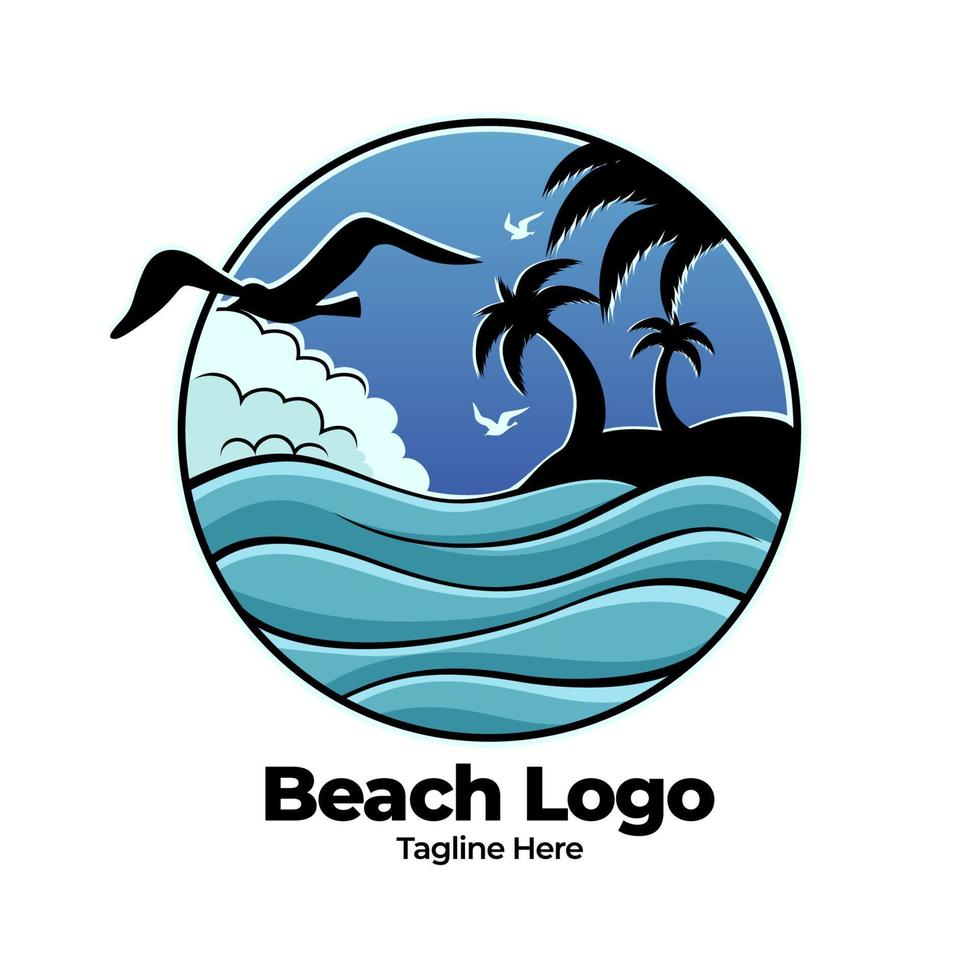 logo de plage bleue dans un style circulaire vecteur