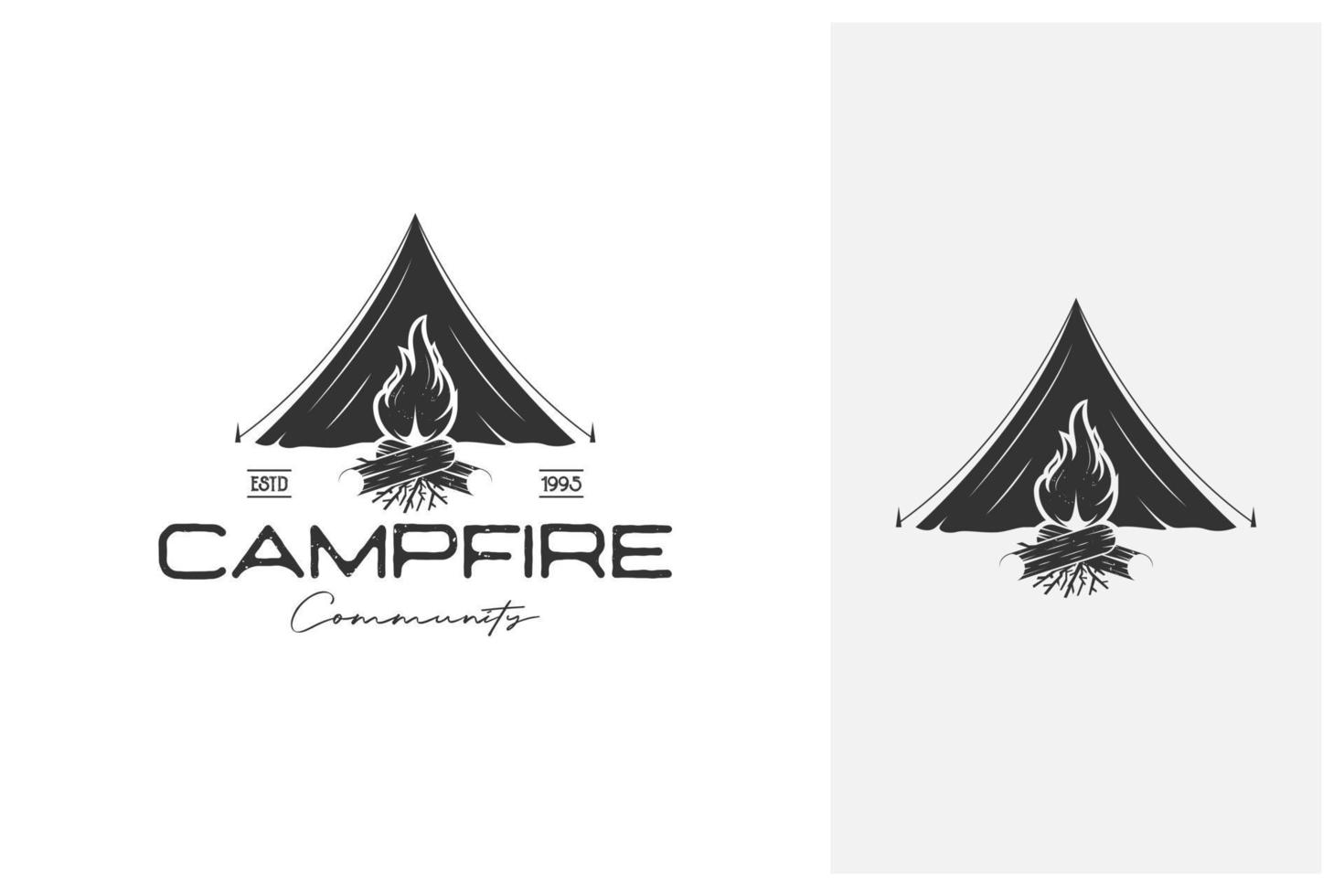 création de logo de feu de camp insigne emblème rétro vintage vecteur