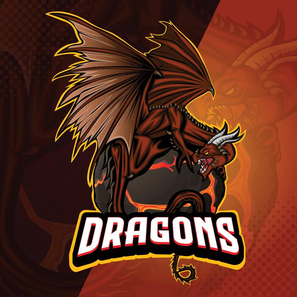 modèle de logo d'équipe e-sports avec dragon vecteur