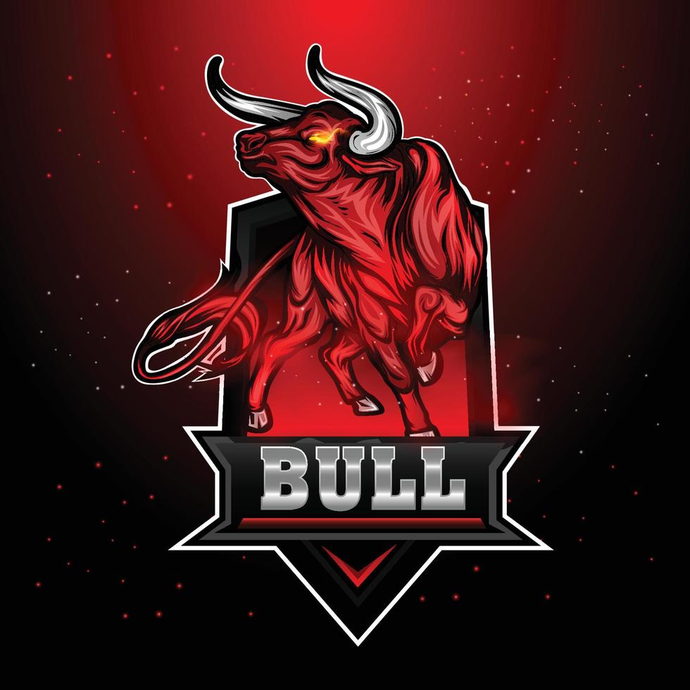 logo de mascotte de jeu esport taureau rouge sauvage vecteur