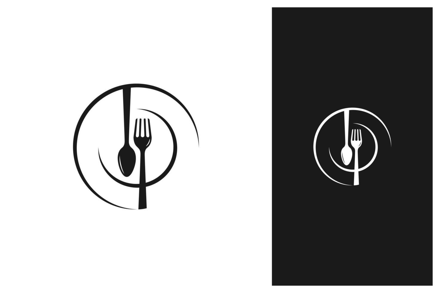 cuillère fourchette et assiette vecteur icône symbole illustration restaurant logo design