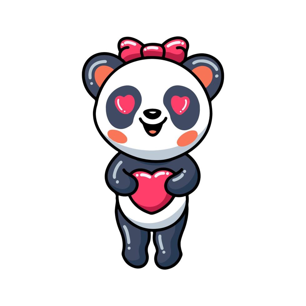 dessin animé mignon petite fille panda avec coeur vecteur