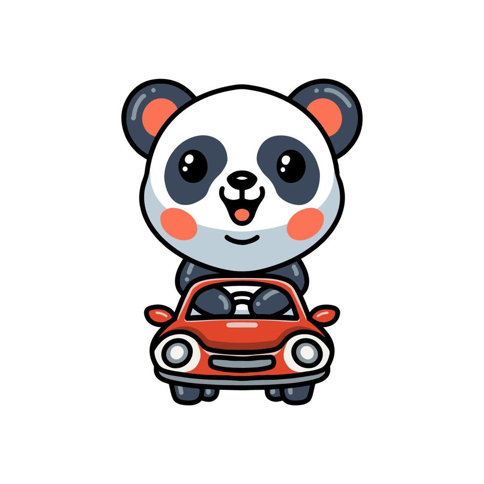 dessin animé mignon de panda au volant de la voiture vecteur