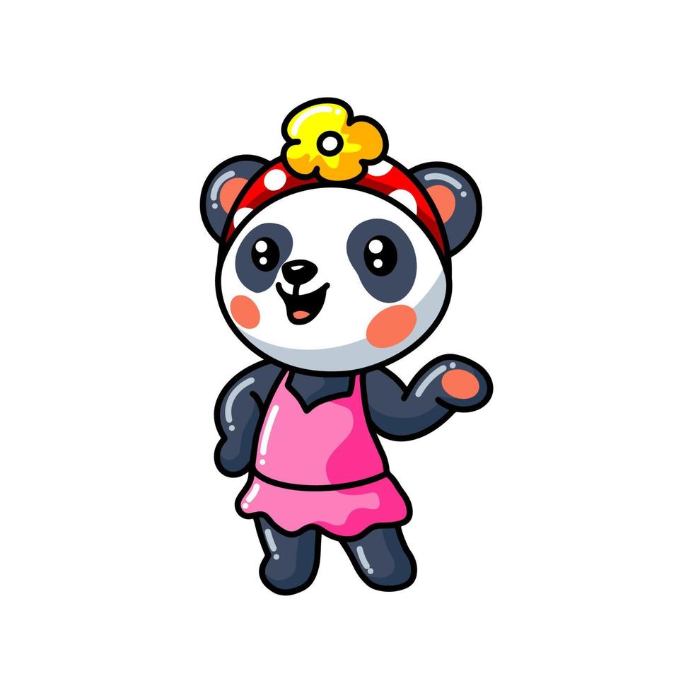 dessin animé mignon petite fille panda dans une robe rose vecteur