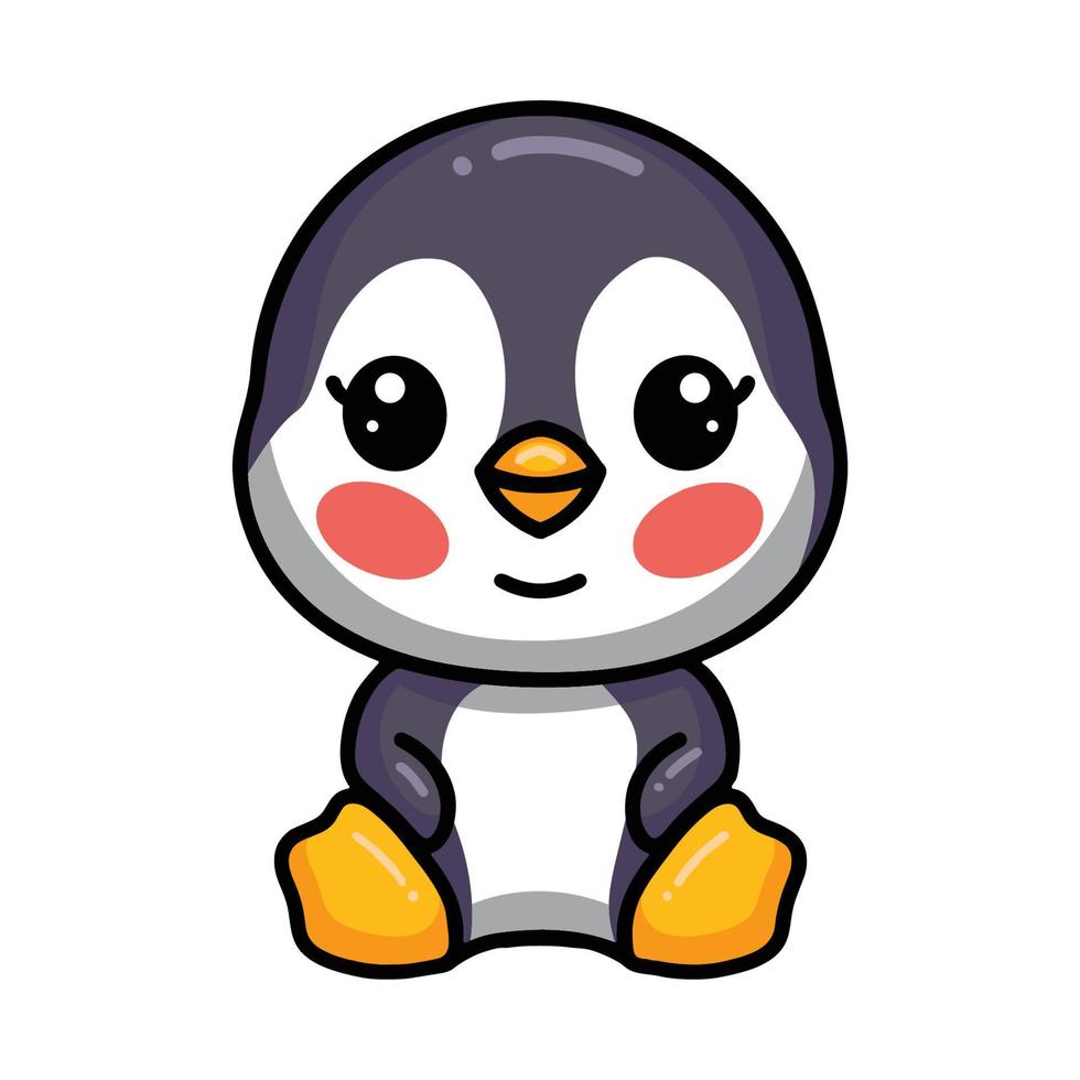 mignon petit bébé pingouin dessin animé assis vecteur