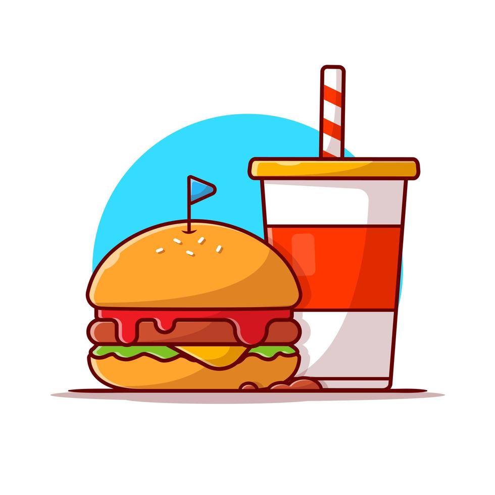 illustration d'icône vectorielle de dessin animé burger et soda. concept d'icône de nourriture et de boisson isolé vecteur premium. style de dessin animé plat